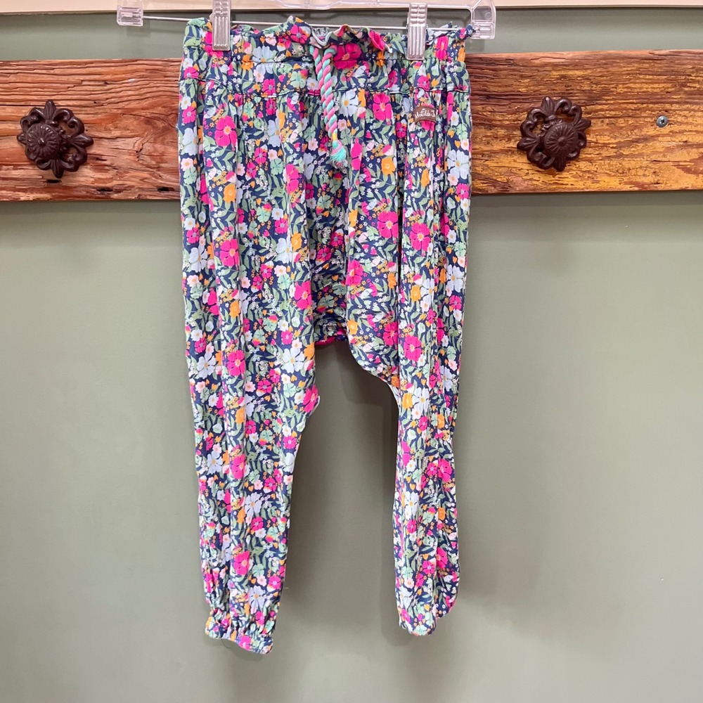 Matilda Jane Girls Floral Harem Pants Size 8 Blue Pink Rayon Joggers Tassels